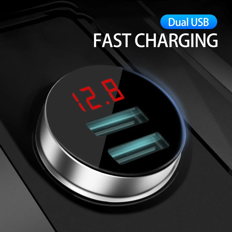 

USB Car Charger for IPhone Xiaomi Digital Display Charger Double USB Car Adapter Charger Car Electrical Appliance Multifunction