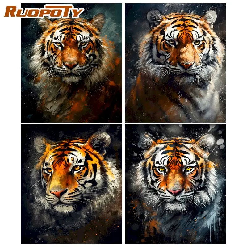 

RUOPOTY Diy Painting By Numbers Tiger Drawing On Canvas Painting By Number Animal Painting Wall Decor