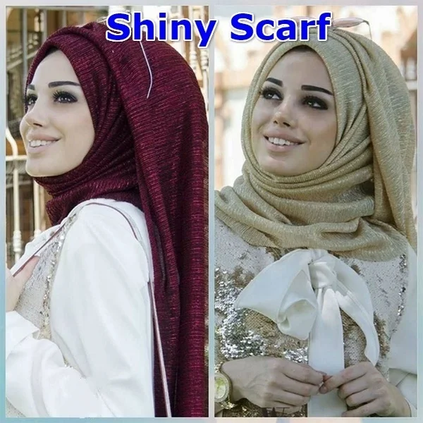 Шиммер плиссированный шарф простая блестящая шаль модные мусульманские хиджабы эластичные золотые шелковые новые женские шарфы для защиты шеи