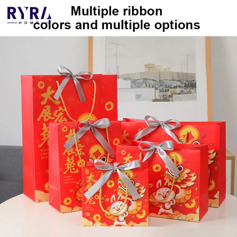 

High Quality Chinese New Year Gift Bags Packaging Biscuit Candy Food Cookie Bread Snacks Baking Takeaway Bag Party Favor Newest