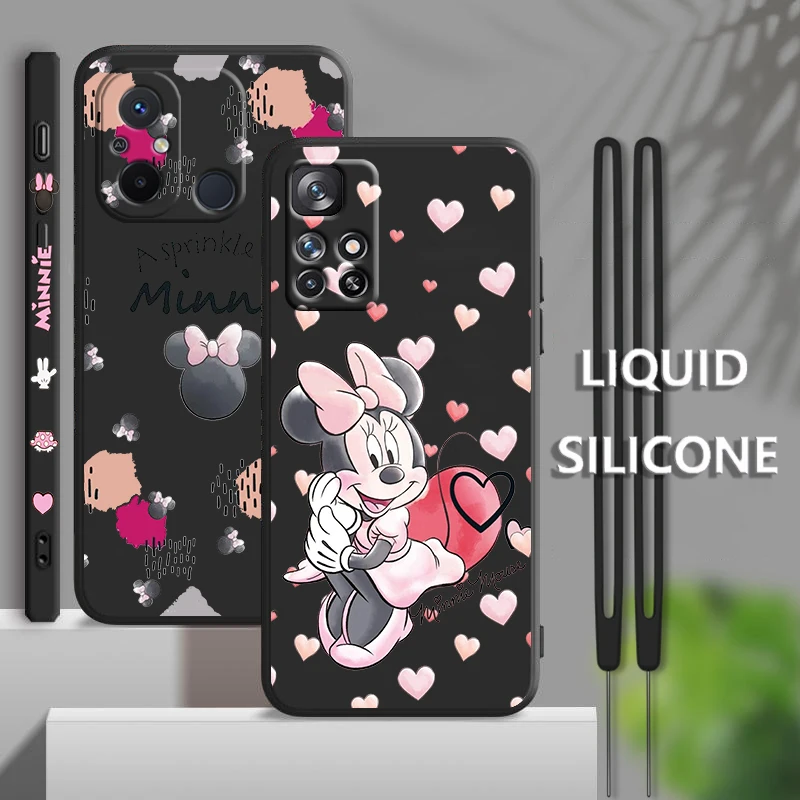 

Pink Minnie Cartoon For Xiaomi Redmi 12 12C 11 Prime A1 10 10X 9 9A 9AT 8 Pro 4G 5G Liquid Left Rope Phone Case Coque Capa