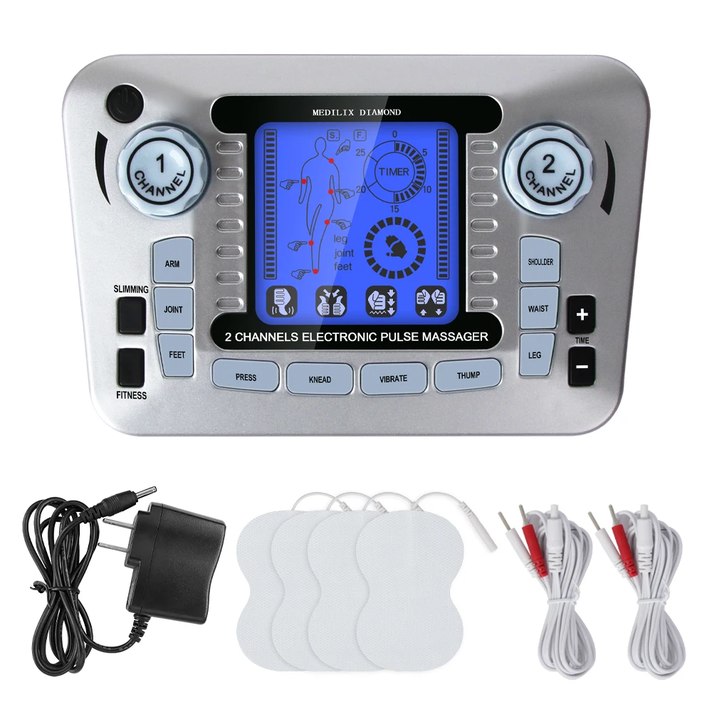 

Electronic Pulse Full Body Massager Dual Channel Ems Muscle Stimulator Tens Physiotherapy Slimming Fitness Machine Pain Relief