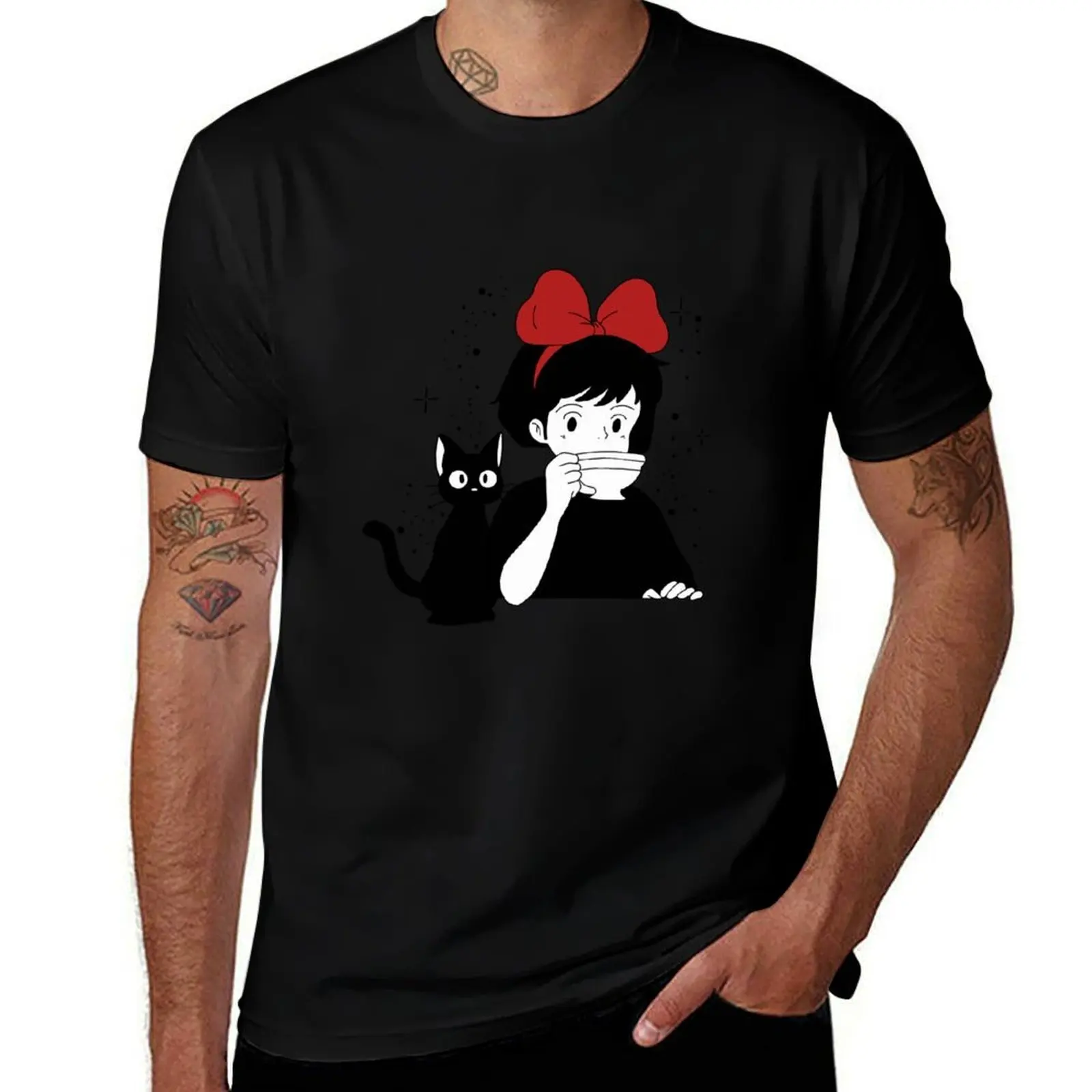 Фото Футболка Kiki and if Black Cat, универсальный базовый топ с короткими рукавами №1