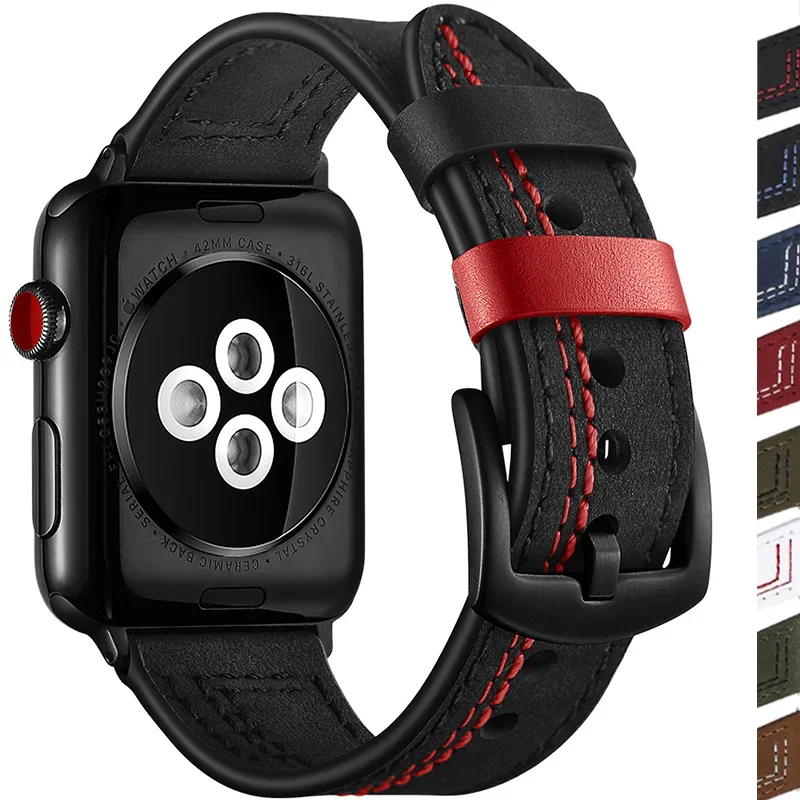 

Leather strap For Apple watch band 44mm 45mm 41mm 40mm 49mm 42mm 38mm 44 mm correa bracelet iWatch series 3 4 6 SE 7 8 9 ultra 2