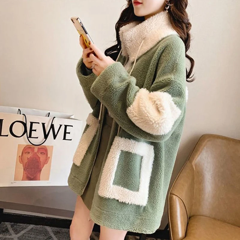 Winter Warm Thicken All Match Jacket Women Plush Casual Loose Coat Outwear Faux Fur Zipper Ladies Parka Coat Korean Fashion 2021