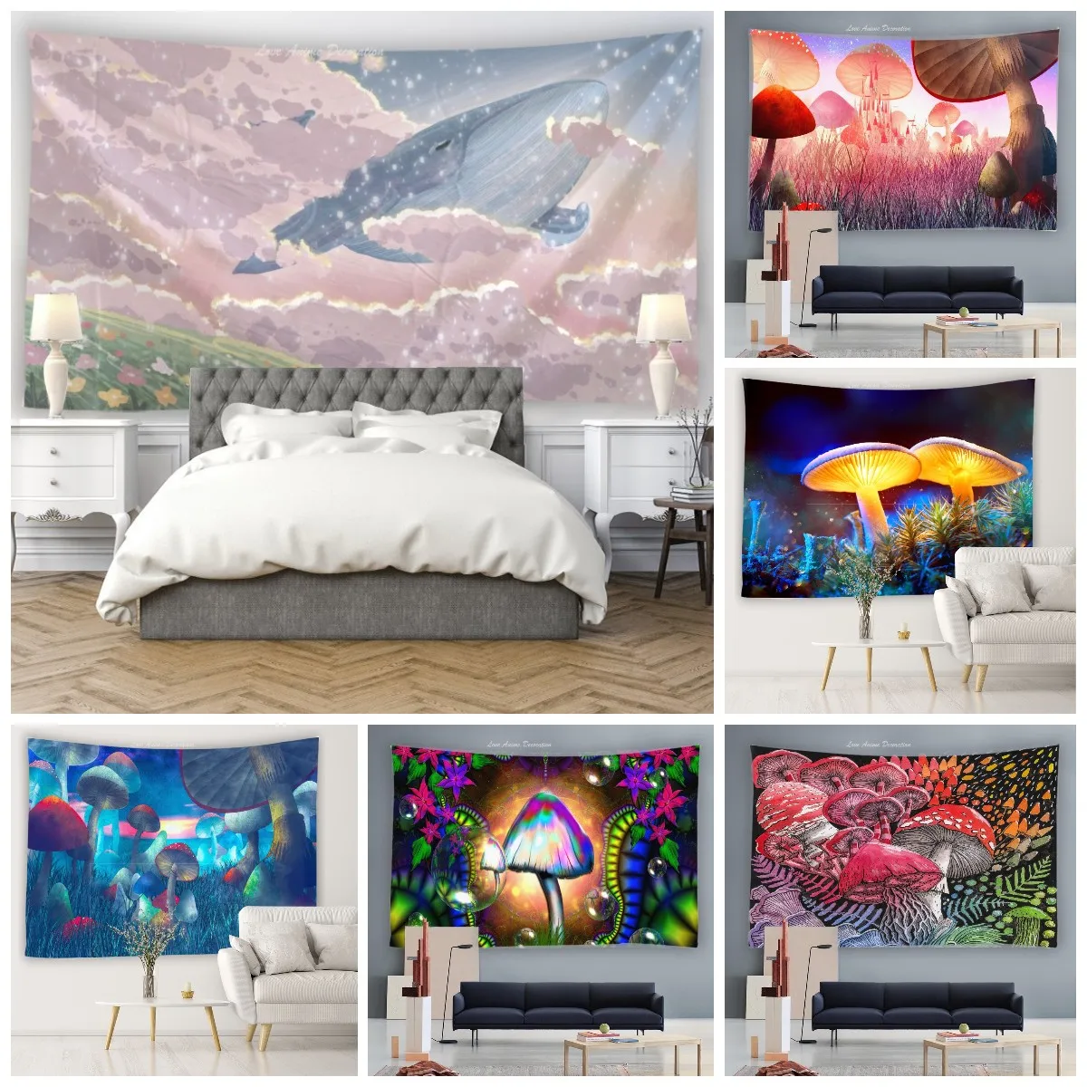 

Настенный гобелен в стиле бохо, украшение для комнат с розовым небом и искусственными дневами