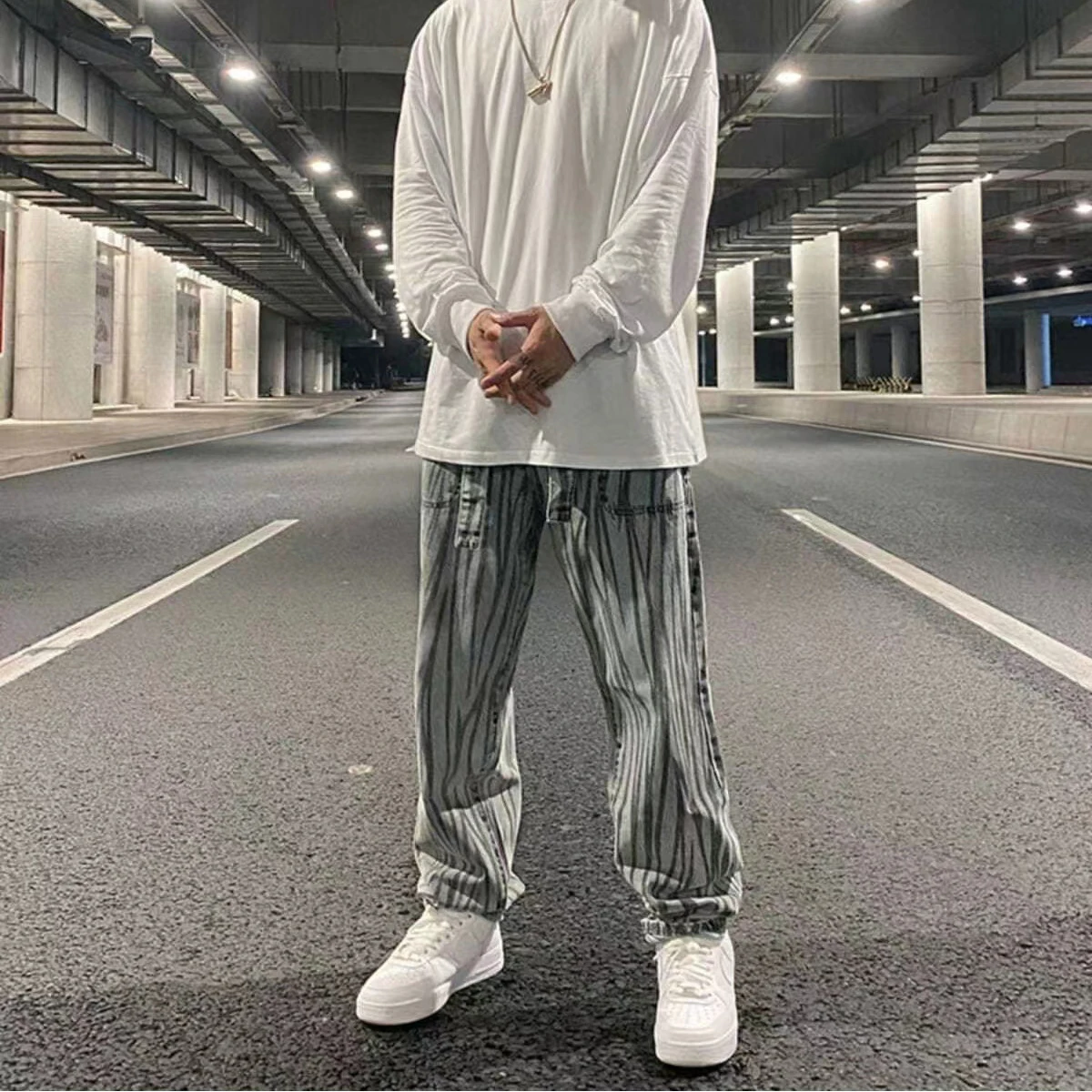 Men's Jeans Dark Irregular Vertical Stripes Zebra Print Casual Loose Jeans Men's and Women's Pants Y2k Pants Ins Hot Sale Casual