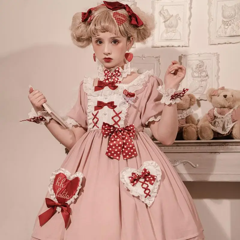 

Lolita Women Dresses Girls Kawaii Miads Princess Sweet Summer One Piece Dress Bow Japanese Harajuku Cute Cosplay Costume Dress