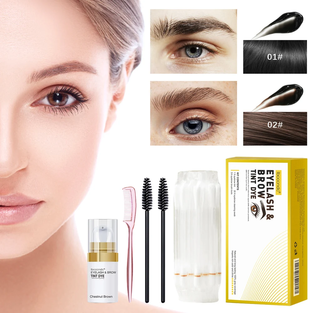 

2 In 1 Eyebrow Gel Tinting Kit Natural Semi-Permanent Eyebrow Eyelash Tint Dye Black Chestnut Brown Color with Comb Brush Swabs