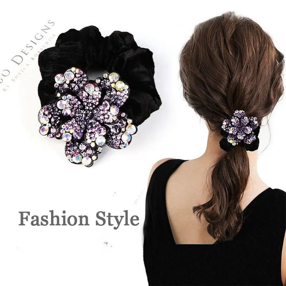 

Korean Temperament Elegant Black Hair Ties Exquisite Rhinestone Flower Hair Rope for Women Fashion Hair Accessories