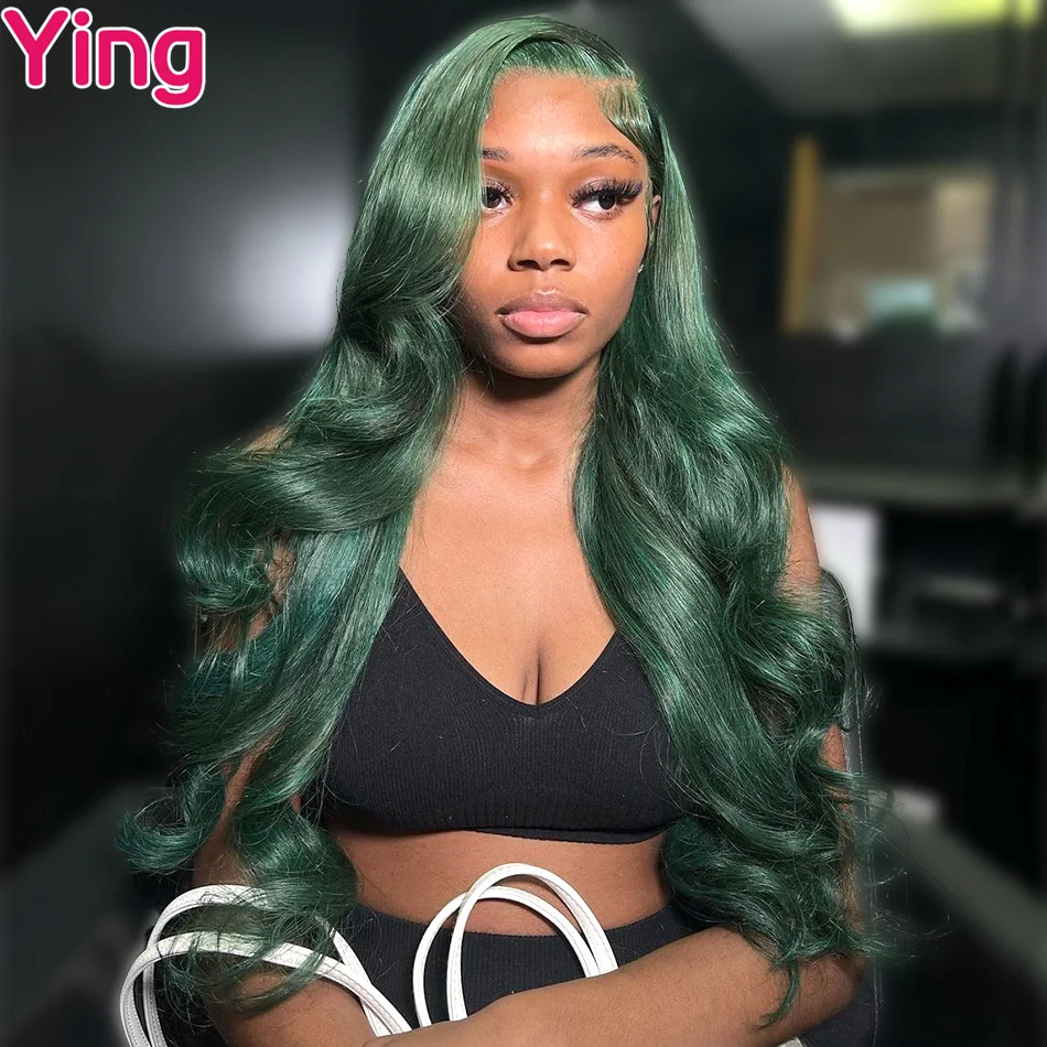 Transparent 13X6 Lace Frontal Wig Dark Green Colored Human Hair Body Wave Wigs for Black Women 28 30 Inch Pre plucked 13X4 Wigs