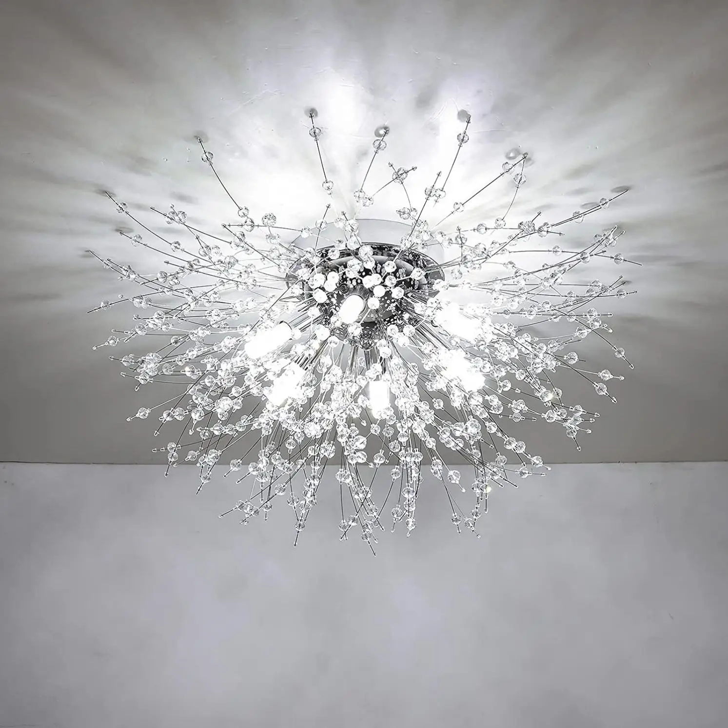 

HMVPL Crystal Flush Mount Ceiling Light, Modern Sputnik Firework Close to Ceiling Lamp, LED Ceiling Light Fixtures