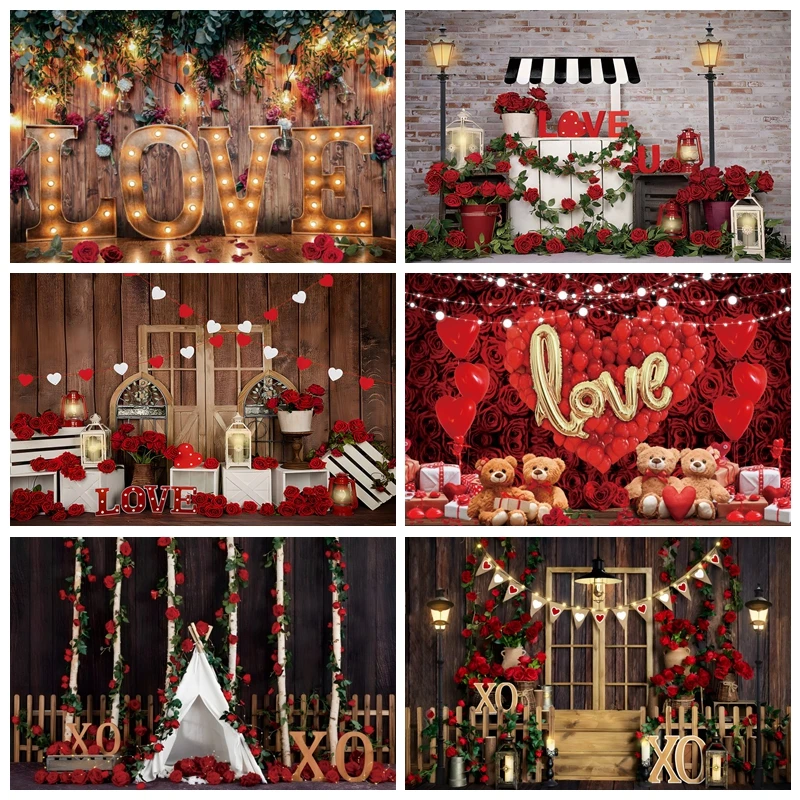 

February 14 Valentine's Day Red Rose Love Backdrop Wedding Portrait Party Decor Photography Photographic Background Photo Studio