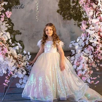 flower girl dresses ball sequins beaded 2022 tulle party princess kids pageant gowns piano performance first communion dresses