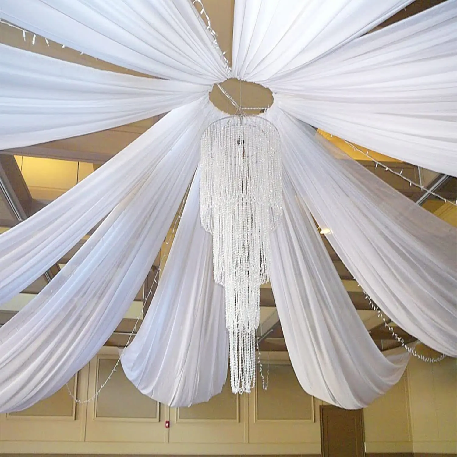 

White Wedding Dress Ceiling Drapes Roof Canopy Decor Arch Draping Fabric Gauze Curtain for Party Ceremony Stage Hotel Decoration