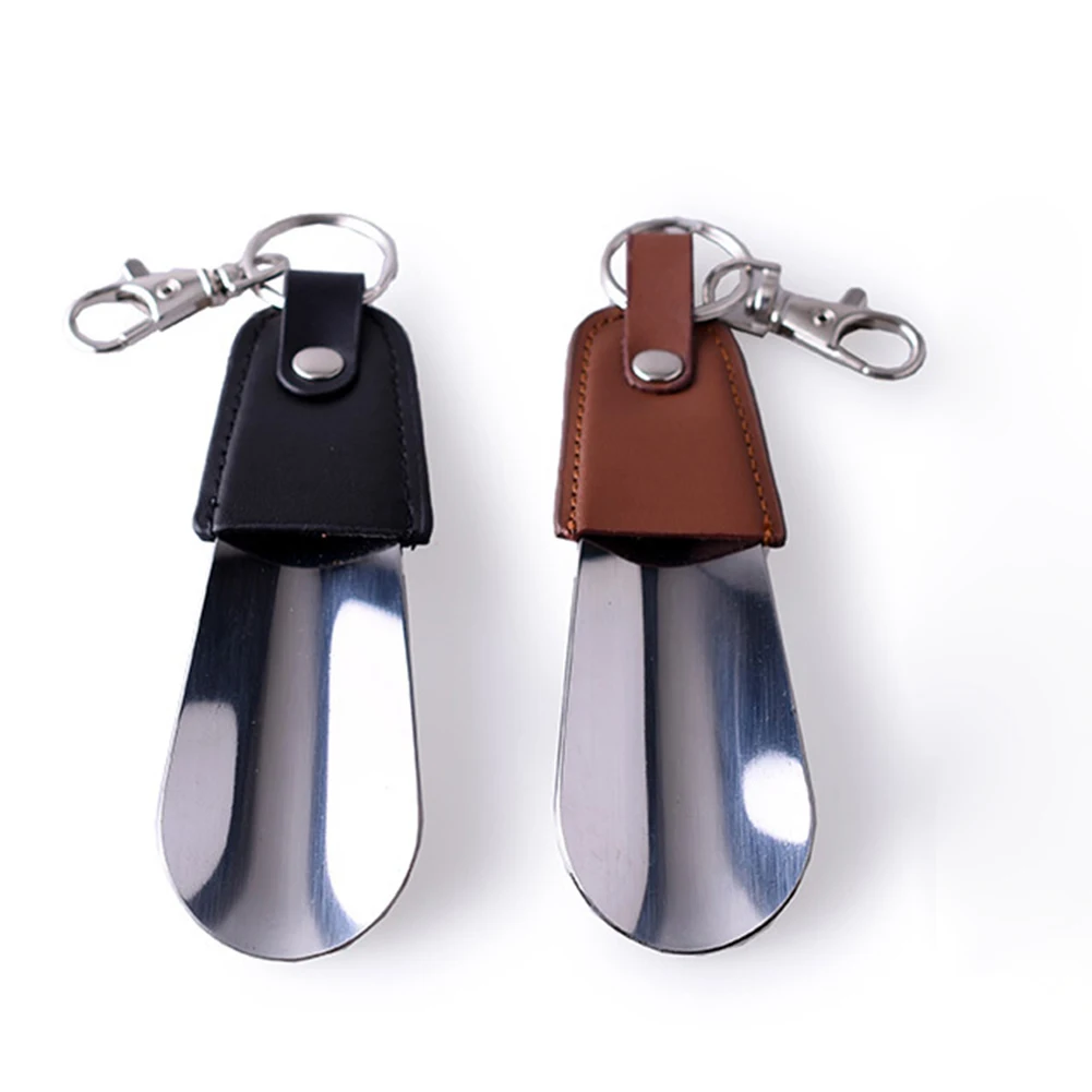 1 Pc Portable Folding Shoehorn Metal Durable With Stainless Steel Faux Leather Portable Fashion New Shoe Horns With Key Ring