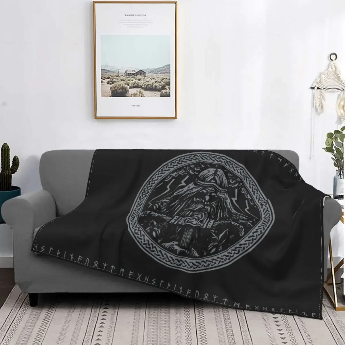 

Medaillon With Runes Viking Norse God Odin Blanket Fleece Spring/Autumn Breathable Soft Throw Blanket for Bedding Car Bedspreads