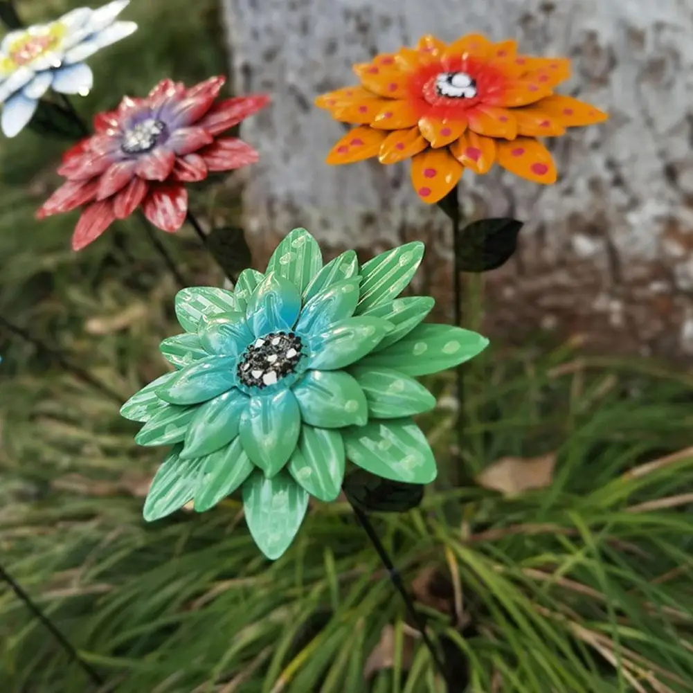 

Metal Flower Windmill Rotating Colorful wrought iron Flowers With Outdoor Wind Garden Spinner flower Lawn Decor Stake Stand Y1B9