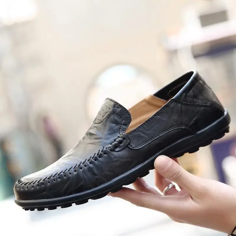 

Brown Leather Shoes Men's Genuine Leather Breathable British Business Formal Wear Driving Leisure Loafers Slip-on Lofter Peas Sh