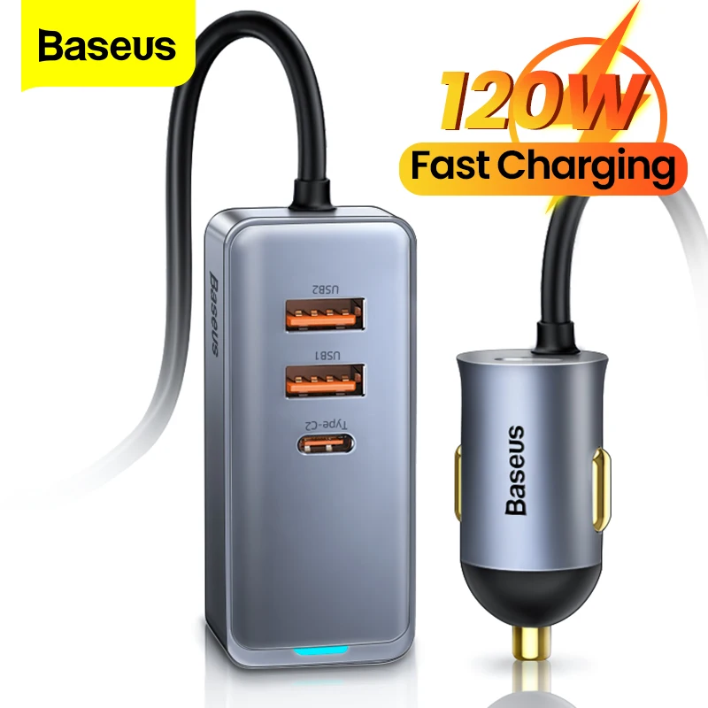 

Baseus 120W USB Type C Car Charger QC 3.0 PD Fast Charge For iPhone Samsung Cigarette Lighter Splitter In Car USB Socket Adapter