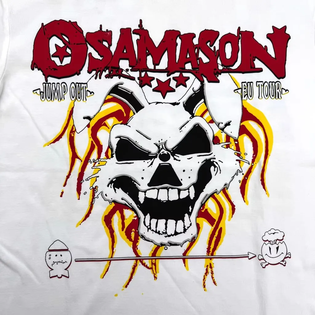 Фото Новые мужские футболки EU Tour OSAMASON с белым черепом, футболка в стиле хип-хоп, скейтборд, уличные хлопковые футболки, футболка Opium E155 №3