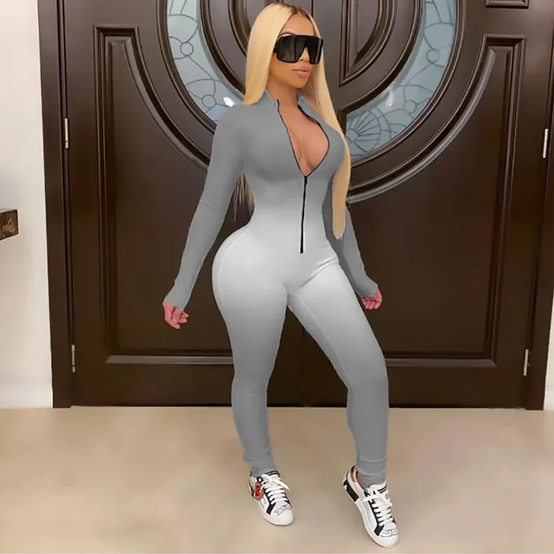 

Женский комбинезон с длинным рукавом и воротником-стойкой, на молнии