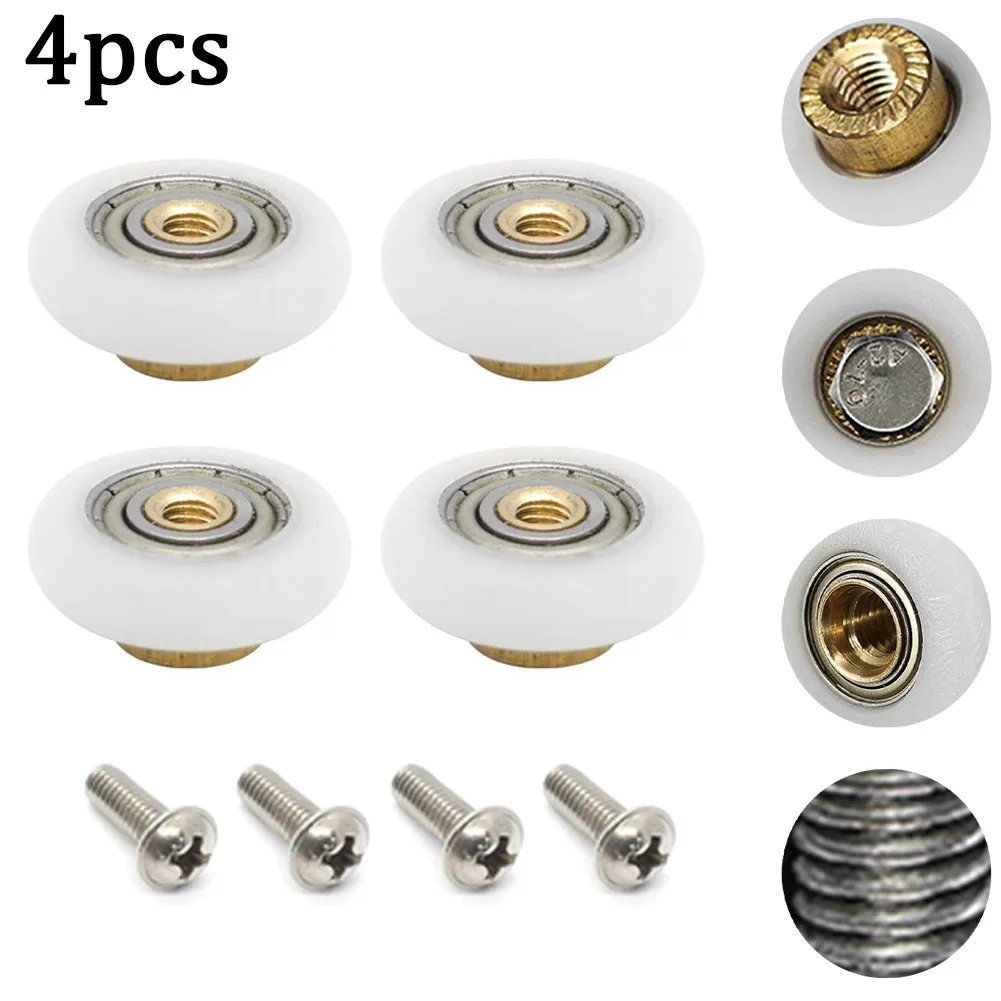 

4pcs Shower Room Pulley 19/23/25/27mm Bathroom Sliding Glass Door Wheels Nylon Copper Roller Door Hardware Replacement