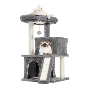 Cat Tree Luxury Cat Towers with Double Condos Spacious Perch Cat Hammock Fully Wrapped Scratching Sisal Post and Dangling Balls 1