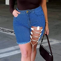 new summer women sexy chain high waist denim jeans shorts personality zipper multi chain irregular burrs short feminino
