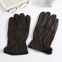 mens genuine leather gloves fashion brand real sheepskin black gloves button winter warm mittens