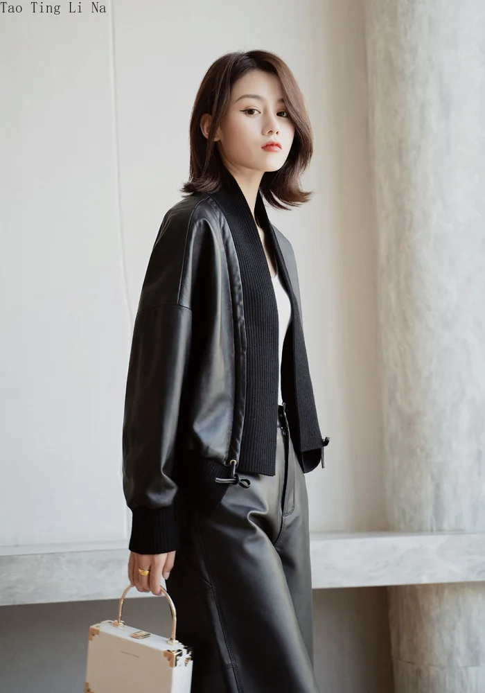 2022 Temperament Cotton Leather Jacket Scarf Collar Matte Texture OL Spring and Autumn Leather Jacket W1