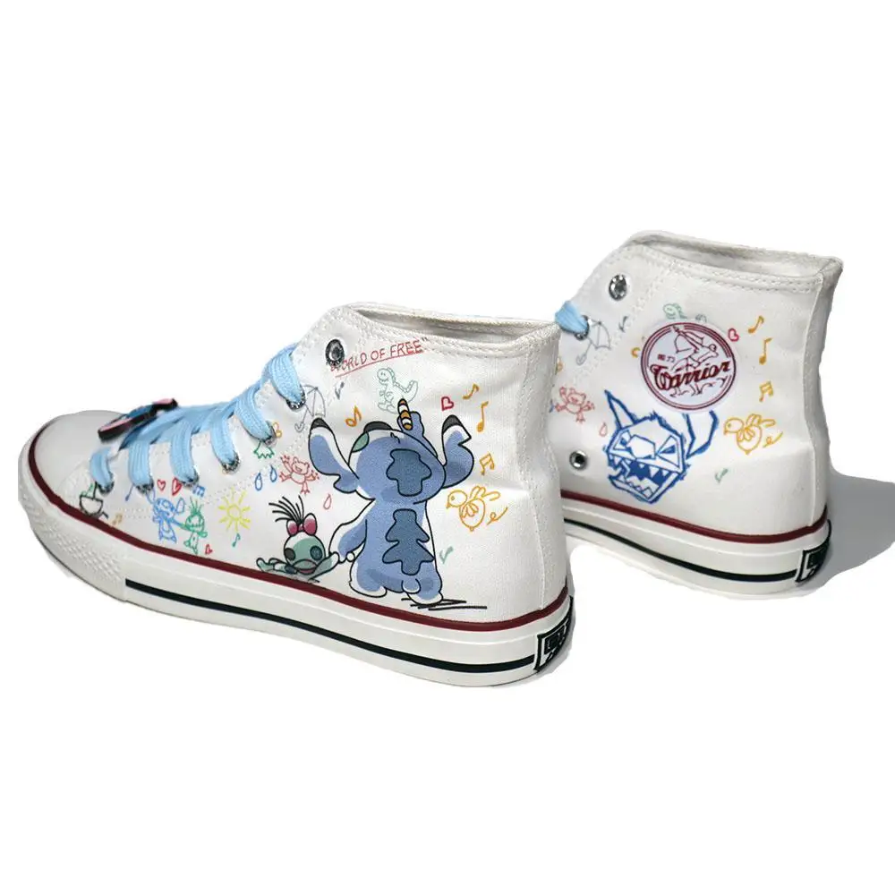 Disney Stilson Co-branded Hand-painted Valentine's Day Gift For Men Women Couples Small White Print High And Low Canvas shoes