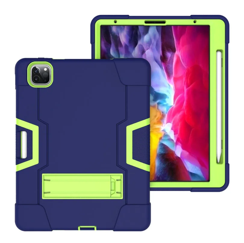 

Heavy Duty Silicone Case for iPad Pro 11, 12.9 Inch, Air4, Air5, 10.9, Mini6, TPU + PC Hard Stand, Armor Drop, Shock Proo