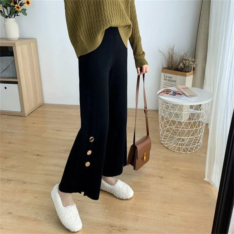 Женские трикотажные женские брюки осенние модные шерстяные широкие спортивные с