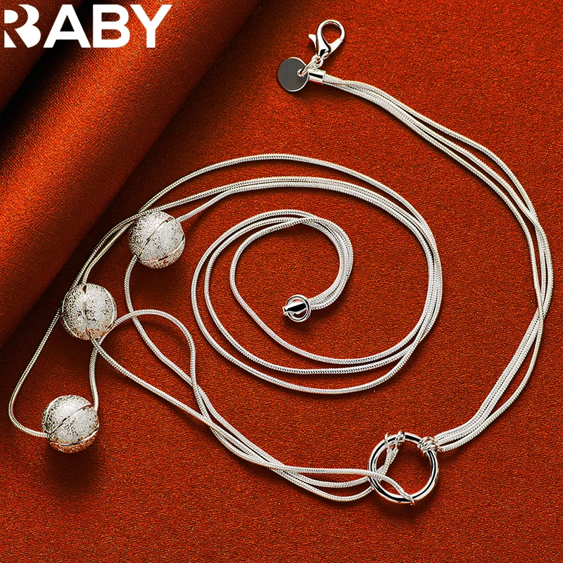 

Fine 925 Sterling Silver 18 Inch Elegant Three Frosted Beads Snake Chain Necklace For Woman Wedding Jewelry Accessories Gift