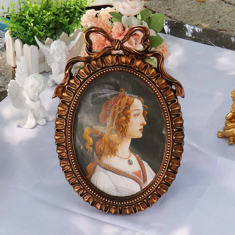 

European Resin Photo Frame Retro Bow Relief Decor Bedroom Bedside Picture Frames Living Room Desktop Ornaments Home Decoration