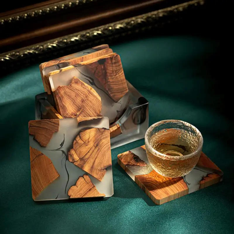 

Wooden Tea Coaster Japanese Style Resin Insulation Simple Cup Holder Creative Gasket Tea Ceremony Spare Parts Tea Mug Mat