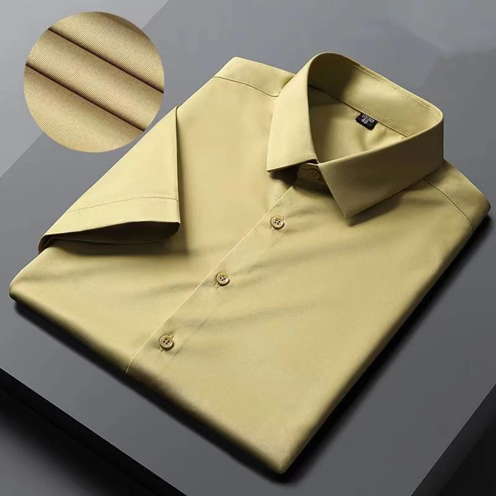 

New High Quality Spring/Summer Men's Short Sleeve Shirt Breathable, Sweat-absorbing, Non Ironing, Solid Color Business Casual Me