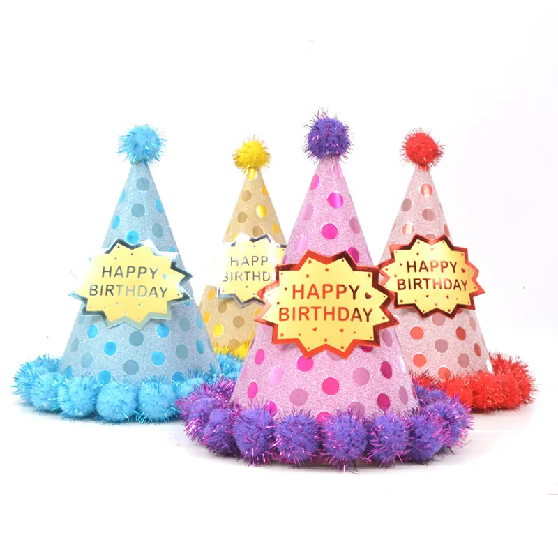 

Plush Ball Party Birthday Hat 4 Color Styles Happy One 1st Birthday Party Decor Birthday Theme Parti Supplies Baby Shower Decor