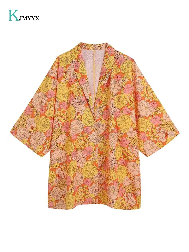 

2022 Summer Women's Fashion Sexy Thin Beach Style New Ladies Loose Shirts Three Point Sleeves Unbreasted Printed Tops