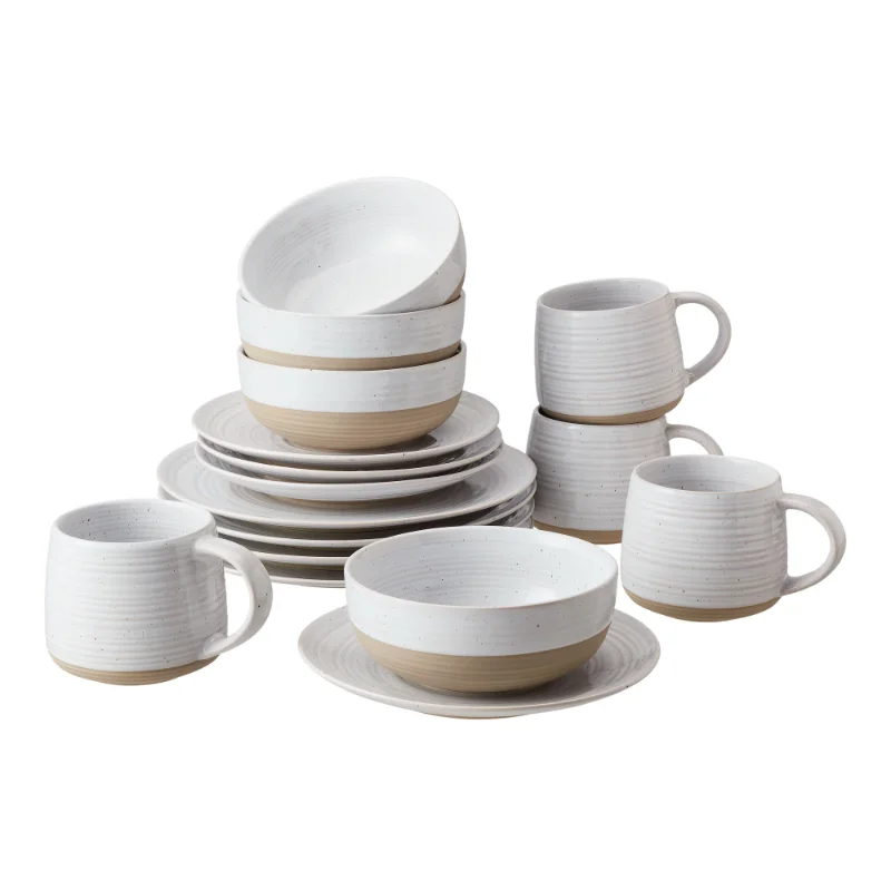 

Better Homes & Gardens- Abott White Round Stoneware 16-Piece Dinnerware Set Dishes and Plates Sets Spoon Set