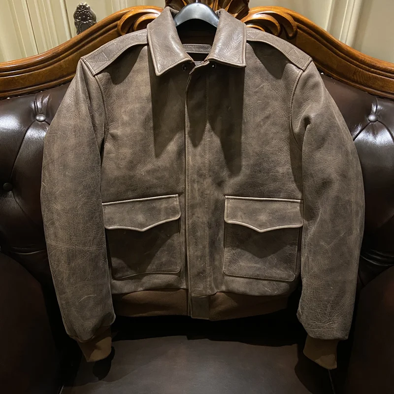 

Мужская куртка из натуральной воловьей кожи, Классическая Толстая куртка A2 в стиле милитари, Новое поступление