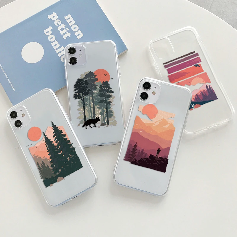 

Hot Landscape Phone Cover for iPhone 13 Pro Max Case 12 Pro Mini 13 XR X 7 8 Plus SE for iPhone 11 Pro Case Silicone Clear Cover