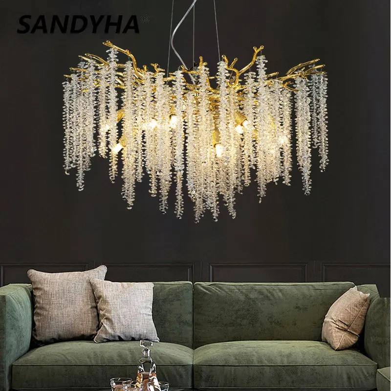 

SANDYHA Modern Crystal Chandelier Raindrop Hanging Pendant Lights Fixture for Kitchen Island Living Room Dining Room Home Decor