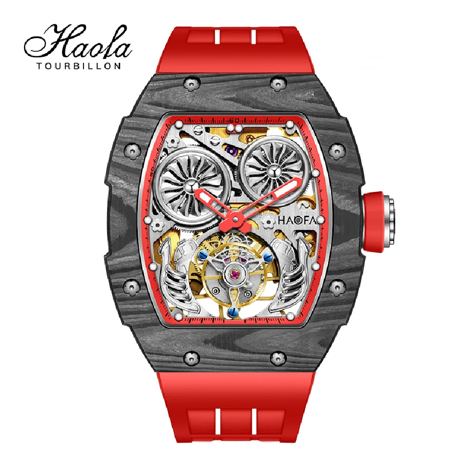 

Haofa Automatic Tourbillon Mechanical Men Watch Sapphire Double Spring Diver Tourbillon Watch For Men Carbon Fiber Luxury Clock