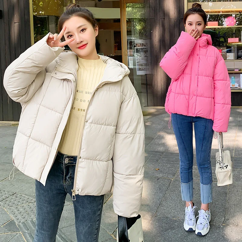 GRELLER 2023 Winter Women Jacket Coats Short Parkas Female Down Cotton Hooded Thick Warm Jackets Drawstring Casual Student Coat