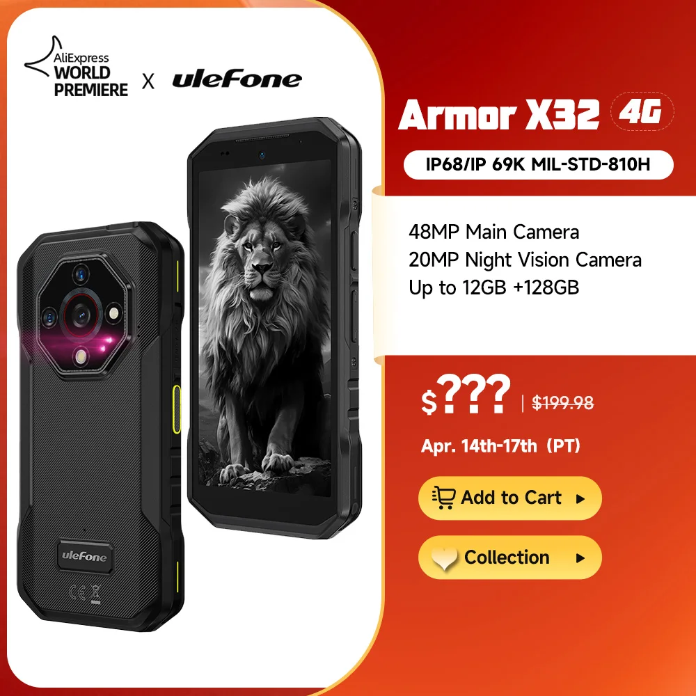 【Мировая премьера】Ulefone Armor X32 4G Защищенный телефон Android 14 Водонепроницаемый смартфон 12 ГБ ОЗУ, 128 ГБ ПЗУ 5,65 NFC Ночная камера Мобильный телефон (art.: 3920cd12e8dec) - 3920cd12e8dec