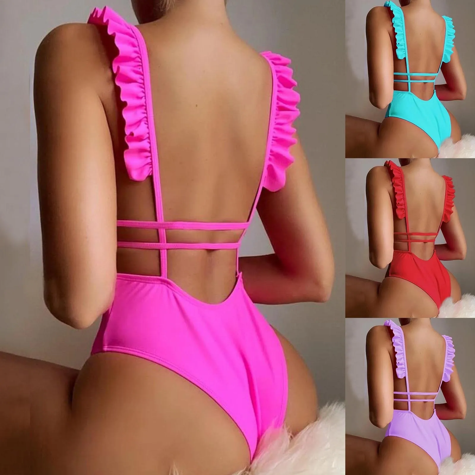 

Women 1 Piece WebbingTank Suits Shirred Vintage Up Athletic Training Swimwear Bathing Sport Women's High Waisted Bikini Bottoms