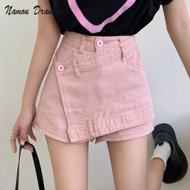 

Namou Drane Pink Denim Skirt Spring/summer 2022 New High-waisted Slimming Anti-go Dress Design Sense Trouser Skirt