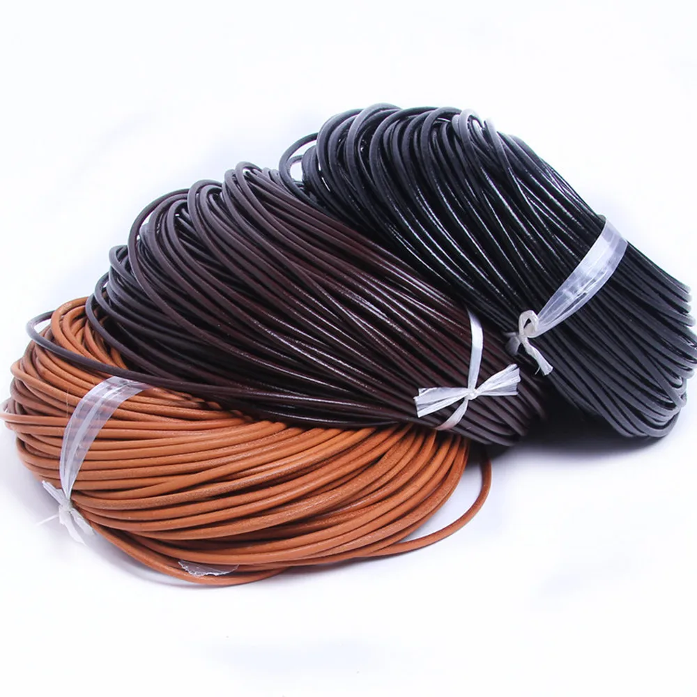 

New 100% Genuine Leather Round Thong Cord Leather Cords String Rope for DIY Necklace Bracelet Making 1.5/2.0/2.5/3.0/4.0mm